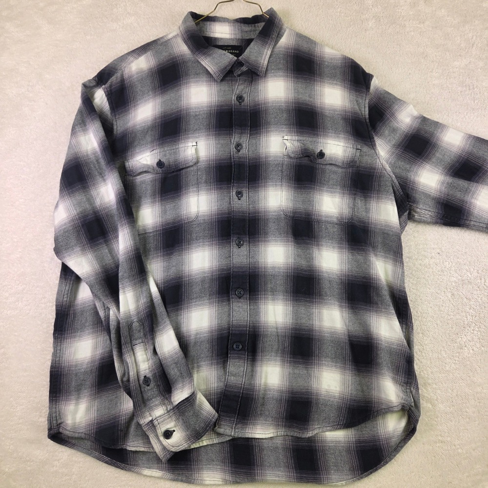 Lucky Brand Saturday Stretch Plaid Button Down Shirt Navy White XL 3716